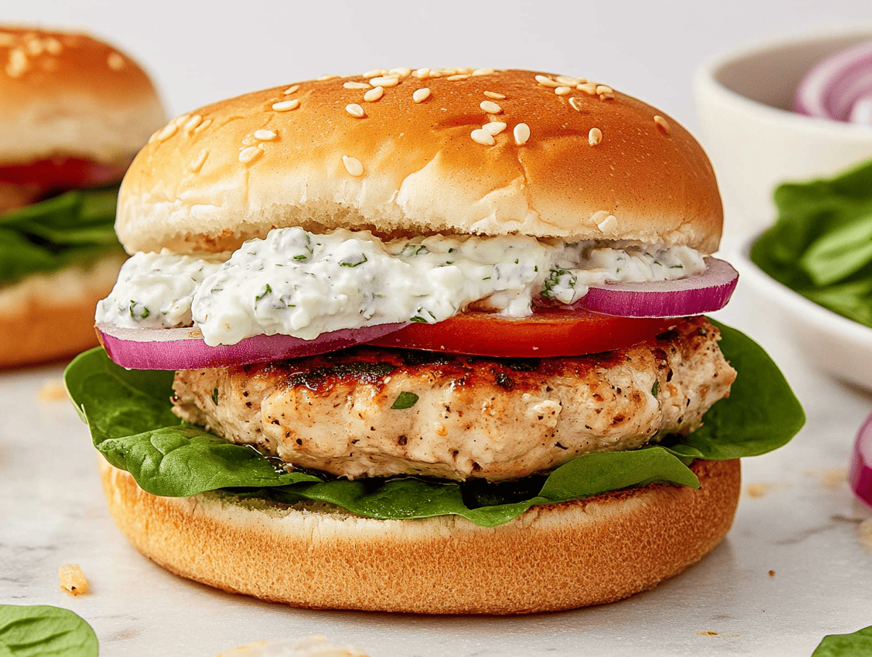 Stacked Just Right: Chicken and Feta Burger with Herb Sauce