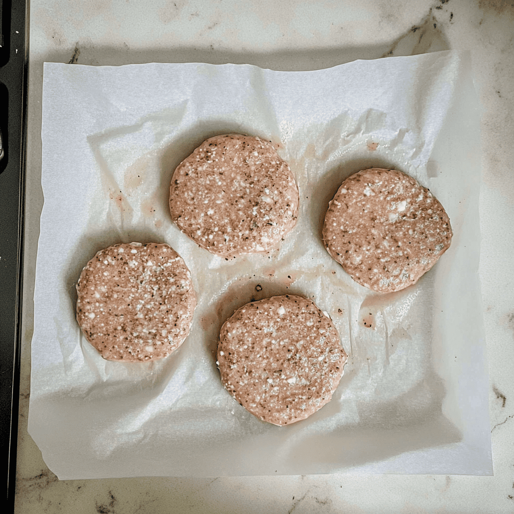 Form-mixture-into-patties-and-press-an-indent-in-the-center Shaped and Ready: Chicken and Feta Burger Patties