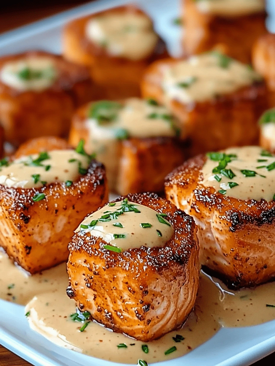 bang-bang-salmon-bites-closeup Crispy Bang Bang salmon bites drizzled with sauce and topped with chives