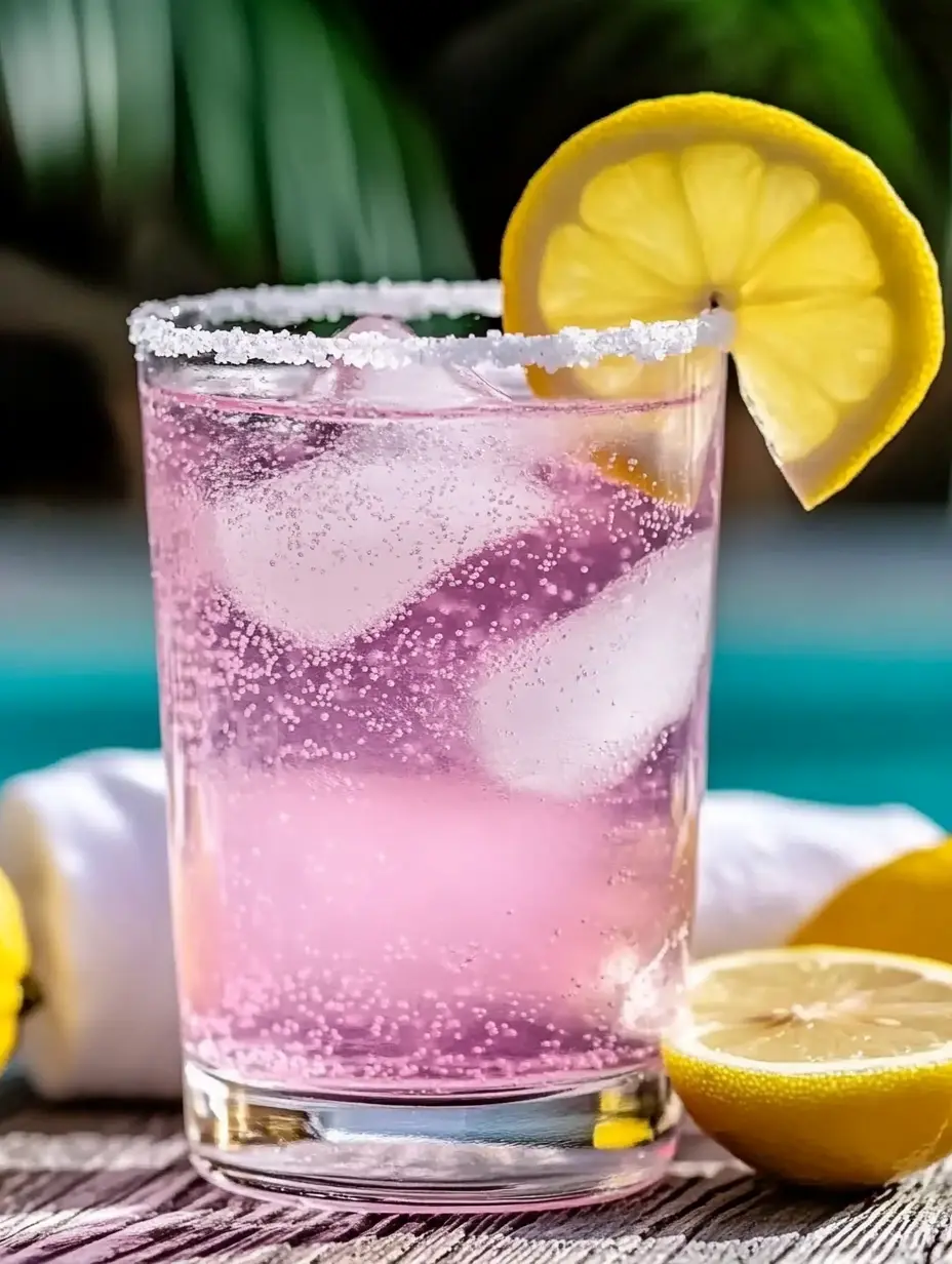 pink-salt-recipe-for-weight-loss-lemon-detox-drink Chilled pink lemon drink with ice, lemon slice, and salted rim in a clear glass